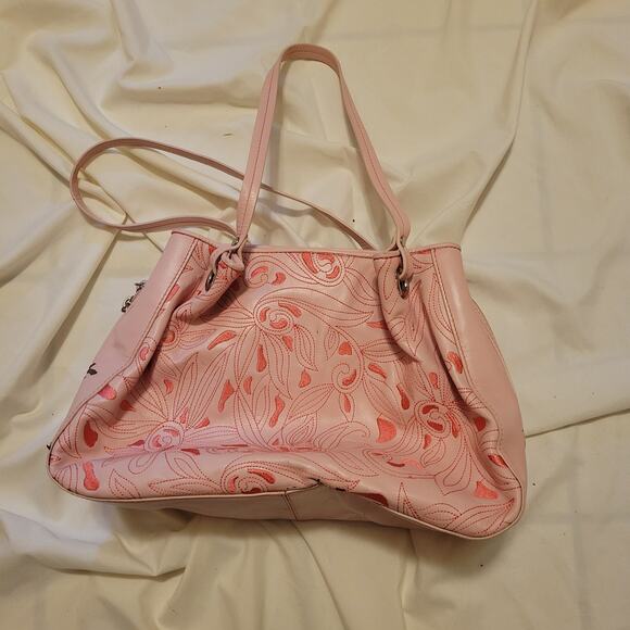 Cole Haan Pink Leather Embroidered Floral Woman's Handbag Y2K - Picture 2 of 8